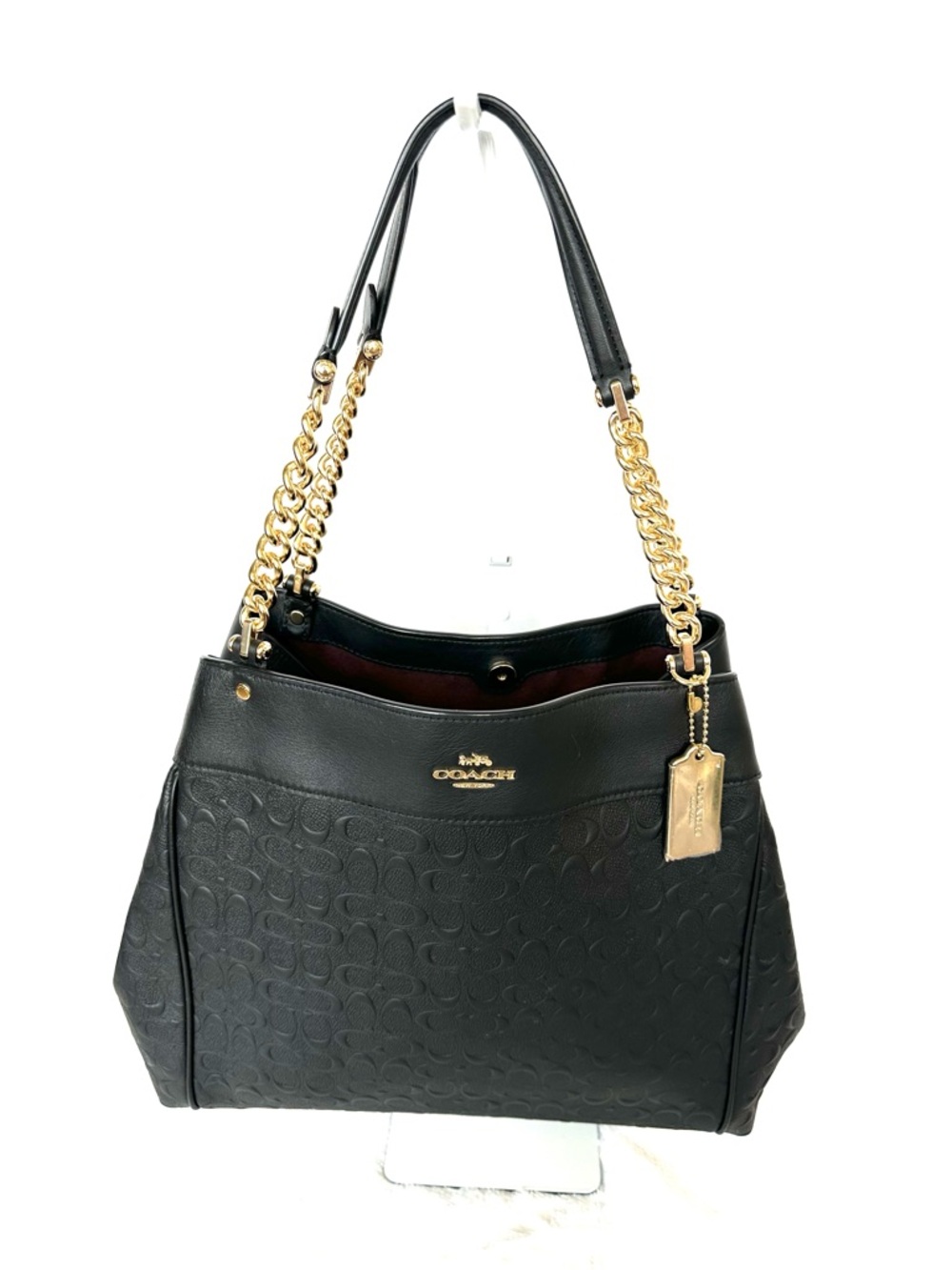Coach Black Embossed Signature Shoulder Bag with Gold Hardware